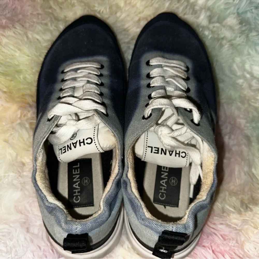 Chanel Blue Denim CC Logo Sneakers Size 38